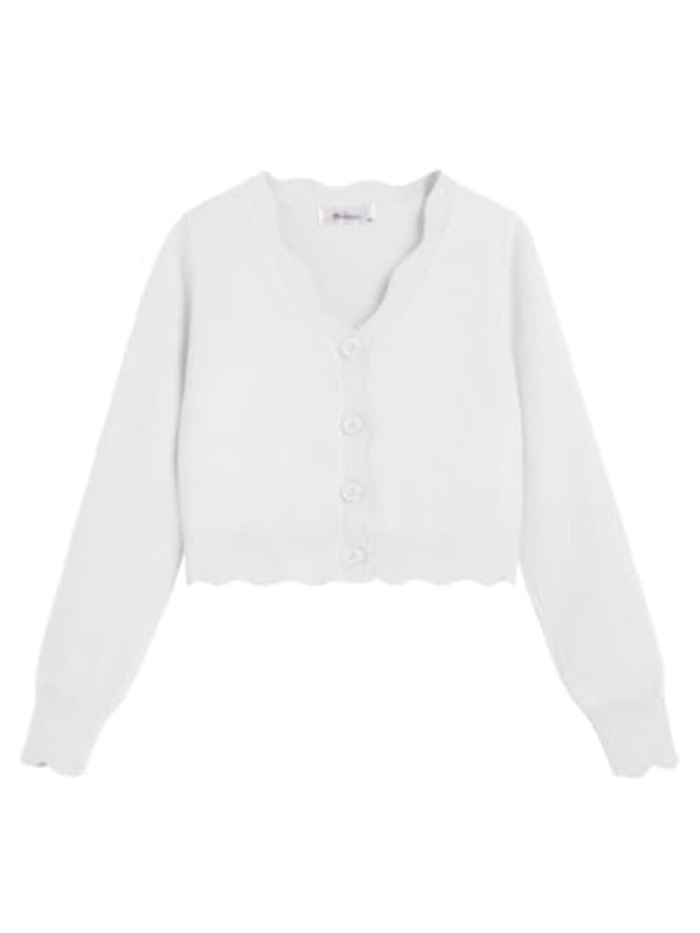 Girls Knit Long Sleeve Button Front Bolero Cardigan Scallop Trim V-Neck